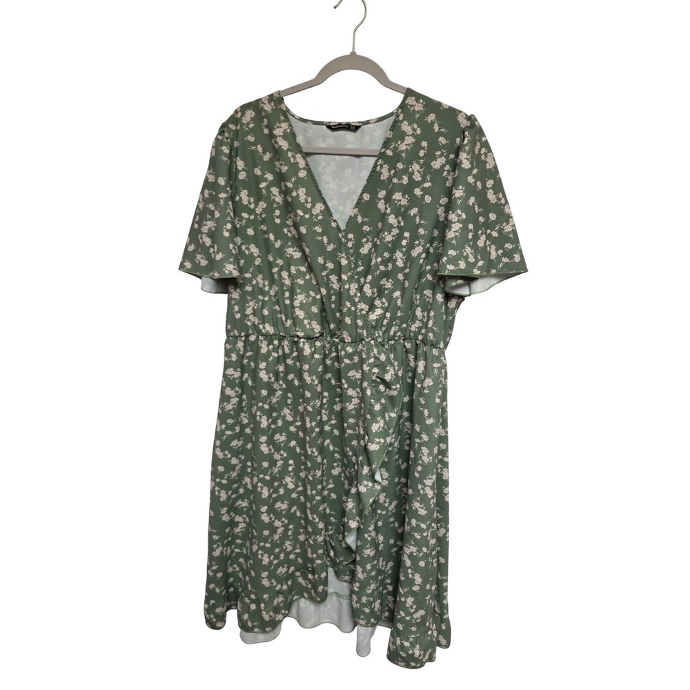 BloomChic Green Floral Wrap Midi Dress Flutter Sleeve Ruffle Waist Size 18